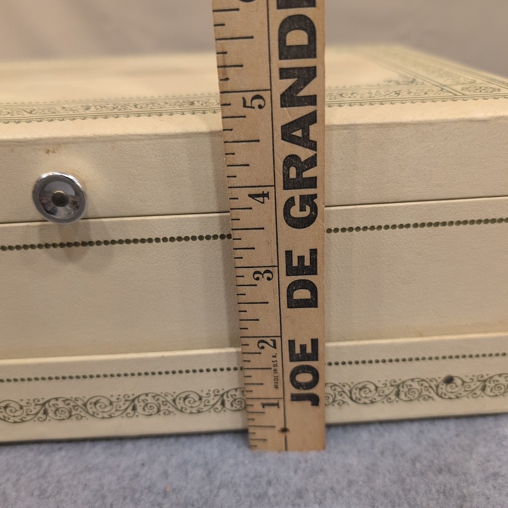 Vintage Cream Faux Leather Multi Tier Jewelry Box Red Velvet Lining Filigree - Picture 5 of 8